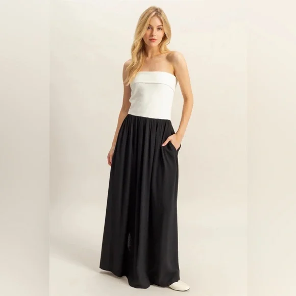 Black and White Strapless Maxi Dress NEW - Picture 2 of 4